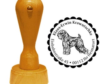 Cão carimbo de endereço "Irish SOFT COATED WHEATEN Terrier" com endereço pessoal e motivo - nome do carimbo carimbo de madeira raça de cachorro Irlanda