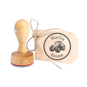 Timbro per bambini trattore – timbro in legno con nome personale Ø 24 mm – timbro con nome motivo timbro insegnante timbro insegnante regalo per la scuola dei bambini