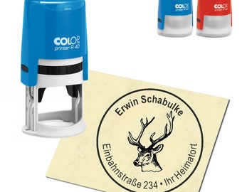 Stempel Adressstempel personalisiert - Hirsch Kopf - rund ∅ 40mm