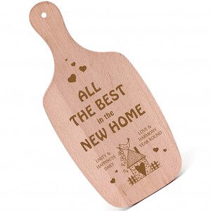 All the best in the new home - Wooden board cutting board engraved - Gift for moving in 15 x 34 cm - Inauguration party Good luck in your new home