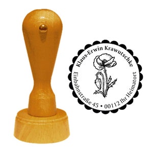 Address stamp « POPPY » with personal address and motif - Stamp Wooden stamp Name Plant Flower Poppy red flower Gossip rose field