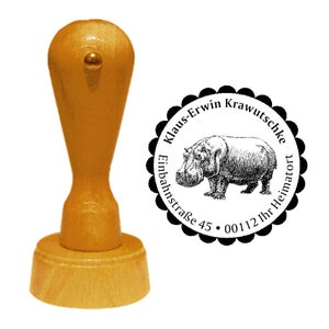 Address stamp " NILPFERD » with personal address and motif - stamp wooden stamp name animal zoo zoo hippo Safari Africa hippo