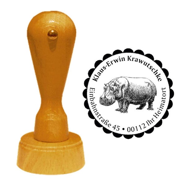 Address stamp " NILPFERD » with personal address and motif - stamp wooden stamp name animal zoo zoo hippo Safari Africa hippo