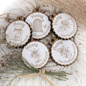 Pendant set 5 pieces honey from busy bees - beekeeper wooden pendant country house Ø 4.5 cm beekeeping decoration honey jar bee honey farm shop bee