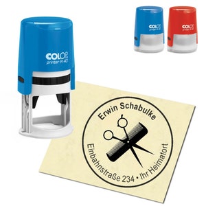 Stamp Address stamp personalized - hairdresser scissors and comb - about ∅ 40 mm
