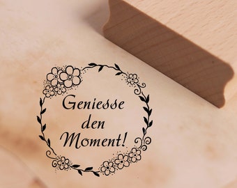 Stamp Enjoy the moment - Motif stamp - approx. 38 x 38 mm - Scrapbooking Crafts Stamping Wooden stamp - Gift Birthday Flowers Happiness