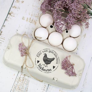 Stempel Eier von glücklichen Hühnern - Motiv schwarzes Huhn - Motivstempel für Eierkarton Eierschachtel Eierverpackung 68x68mm - Holzstempel Bild 3