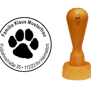 Stamp Wooden Stamp Tatz Paw - with name and address Ø 35 mm