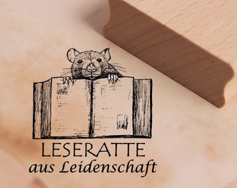 May include: A black and white illustration of a rat reading a book. The text below the image reads "LESERATTE aus Leidenschaft".