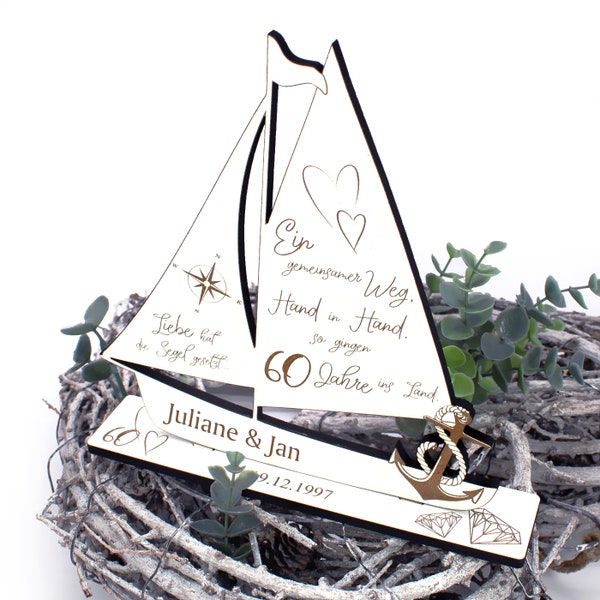 Diamond Wedding Decoration Wedding Anniversary 60 Years Anniversary Personalized Wooden Stand Ship 18x20 - Gift Anniversary Marriage Maritime Love