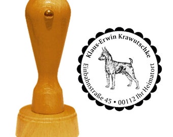 Address stamp dog «ZWERGPINSCHER» with personal address and motif-stamp name wooden stamp Pinscher Rehpinscher Minpin