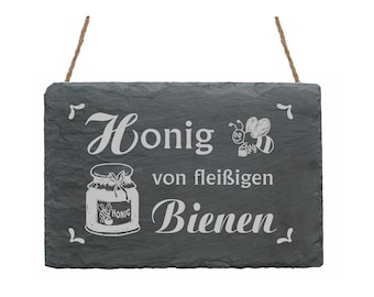 Wetterfeste Schiefertafel « HONIG von fleißigen BIENEN » Türschild Schild Imker Imkerei Landhaus Hofladen Bioladen Laden Garten Bienenhonig