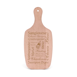 Cutting board wine wine varieties • engraved • with handle and bore • bread board kitchen board cutting board wooden board • gift winemaker winery