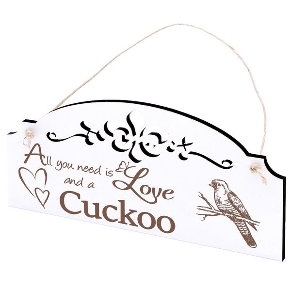 Schild Kuckuck auf Ast Deko 20x10cm - All you need is Love and a Cuckoo - Holz - Türschild Dekoschild Vintage Shabby Ornament Geschenk Vogel