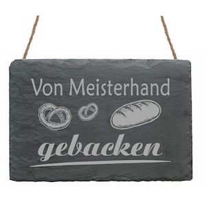 Slate slab «FROM MEISTERHAND GEBACKEN» motif pretzel bread sign door sign shop occupation baker bakery bakery bakery bakery bakery baked goods