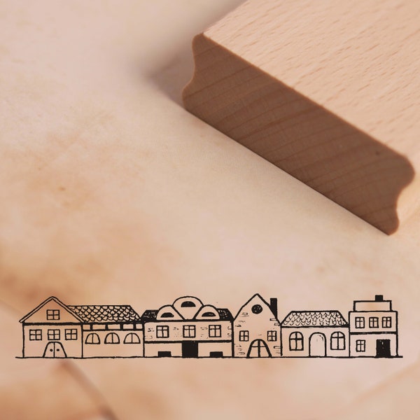 Stamp Border Town Houses • Approx. 98 x 17 mm • Wood Stamp Motif Stamp Scrapbooking Embossing • Decoration Cards Stationery • Living