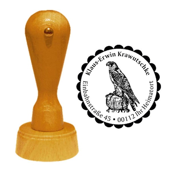 Stamp wooden stamp address stamp «FALKE» with personal address and motif name bird falconry zoo zoo pickling hunting