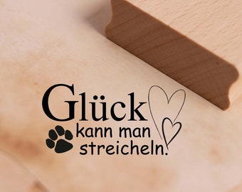 Motivstempel Glück kann man streicheln Stempel Pfote Herzen 48 x 25 mm - Holzstempel Scrapbooking Embossing Stempeln Basteln Hund Katze