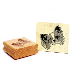 Motiefstempel Continental Dwarf Spaniel Papillon stempel hond houten stempel 48 x 48 mm - cadeau idee hondeneigenaar hond fan cadeau