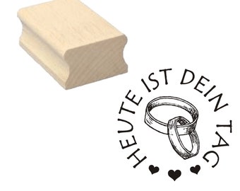 Stempel Heute ist dein Tag - Herzen Ringe 40x40 - Holzstempel Motivstempel - Geschenk Geburtstag Hochzeit Valentinstag Liebe Jahrestag Ehe