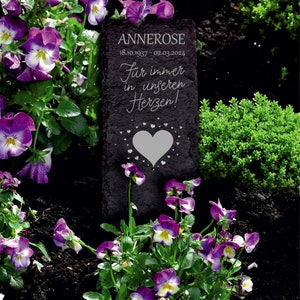 Grave marker gravestone personalized with date name slate engraved hearts grave decoration 22 x 8 cm - cemetery funeral mourning