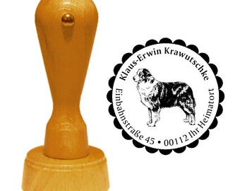 Address stamp dog « AUSTRALIAN SHEPHERD 02 » with personal address and motif - stamp wooden stamp name USA dog breed Aussie herding dog