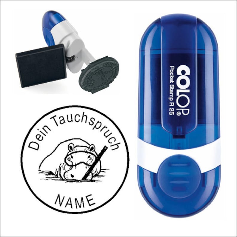 TAUCHERSTEMPEL Stempel NILPFERD Motiv Name Tauchen Logbuch Tauchspruch Tauchername Tauchstempel Geschenk Taucher Tauchlehrer Tauchschule Bild 1