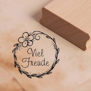 Motif Stamp Much Joy Stamp Corona Flor 38 x 38 mm - Sello de madera Scrapbooking Estampados En relieve Crafts Regalo Cumpleaños Buena suerte