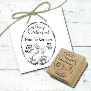 Motivstempel personalisiert Schönes Osterfest - Osterei Osterhase Stempel 38 x 48 mm - Holzstempel Osterstempel mit Name Geschenkidee