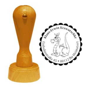 Indirizzo di francobolli «Drago» con indirizzo personale e soggetto - timbri legno nome favola favola salvia misticismo mito leggenda bambini