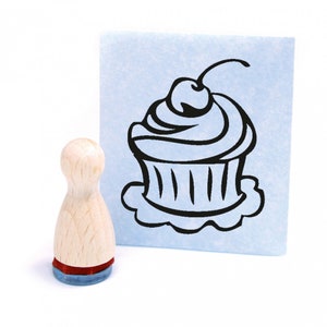 Ministempel Muffin Cupcake - Holzstempel mini Motivstempel Abdruckgröße ca. Ø12 mm - kleiner Stempel Höhe 2,5 cm - Gechenkidee Bäcker Backen