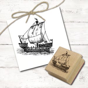 Timbro con motivo ingranaggio - timbro nave veliero timbro in legno 58 x 58 mm - timbratura artigianato scrapbooking idea regalo mare Mar Baltico Mare del Nord