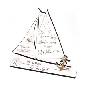 Eiserne Hochzeit Deko Hochzeitstag 65 Jahre Jubiläum personalisiert Holz Aufsteller Schiff 18x20 - Geschenk Jahrestag Ehe maritim Liebe