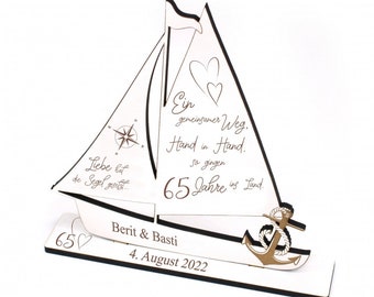 Eiserne Hochzeit Deko Hochzeitstag 65 Jahre Jubiläum personalisiert Holz Aufsteller Schiff 18x20 - Geschenk Jahrestag Ehe maritim Liebe