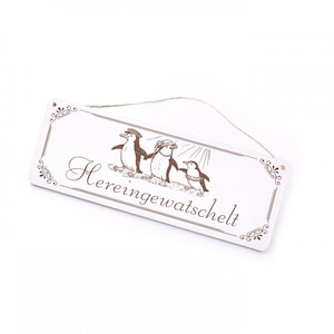 Sign with engraving Summer penguin family waddled in - decorative sign vintage door sign 20 x 7.5 cm - penguin sign penguin decoration door decoration