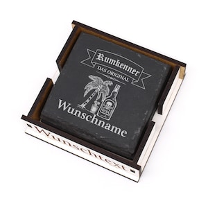 Slate coaster rum connoisseur 11 x 11 cm with personalization • 4 pieces in gift box with engraving • gift name birthday kitchen bar