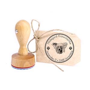 Timbro personalizzato cane crestato cinese rotondo 40 mm timbro per indirizzo timbro in legno - nome indirizzo timbro nome timbro timbro motivo