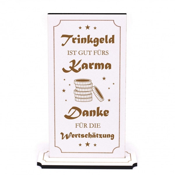 Stand - Tipping is good for karma - Sign Info Wooden display Sign Tipping box coffee cash register - 10 x 20 - Gift donation