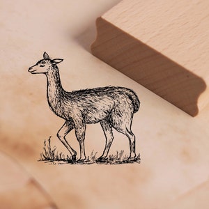Timbre à motif mignon lama va - timbre en bois 38 x 38 mm - estampage artisanat scrapbooking gaufrage maternelle école animal timbre