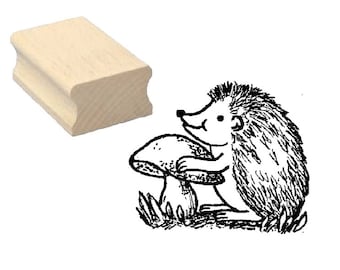 Motivstempel « IGEL mit Pilz » Stempel ca. 40 x 40 mm - Holzstempel Tierstempel Scrapbooking Embossing Kinderstempel Lehrerstempel - Wald