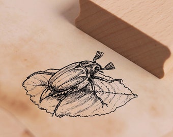 Motif stamp cockchafer on leaf - beetle stamp wooden stamp 48 x 28 mm - stamping crafts scrapbooking embossing kindergarten school spring