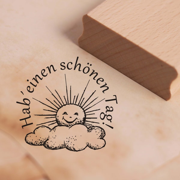 Stempel Hab einen schönen Tag - Sonne Wolke Motivstempel ca. 38 x 36 mm - Scrapbooking Holzstempel Kinderstempel Lehrerstempel Schule Kinder