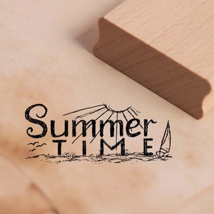 Motivstempel Summertime Stempel Strand Meer Sonne 68 x 28 mm - Holzstempel Stempeln Basteln Scrapbooking Embossing - Geschenk Urlaub maritim