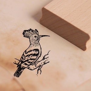 Timbre motif Huppe fasciée - Timbre oiseau 36 x 48 mm - Timbre en bois Scrapbooking Gaufrage Stamping Crafts - Oiseaux Nature école maternelle
