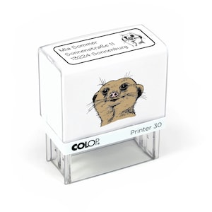 Francobollo per bambini Suricato - Timbro automatico con nome, indirizzo e motivo 47 x 18 mm - Regalo per l'iscrizione alla scuola dei bambini e agli studenti