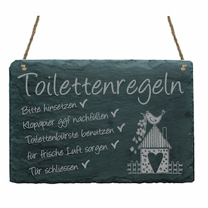 Slate Toilet Rules • Funny Shield House Heart Bird • Deco Sign Door Sign Decoration Toilet Toilet Toilet • Gift Family Humor