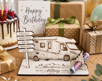 Vale de regalo para viajes en autocaravana con señalizador - regalo para campistas 15 x 8 cm