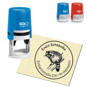 Stamp Address stamp personalized - raccoon on branch - around ∅ 40 mm