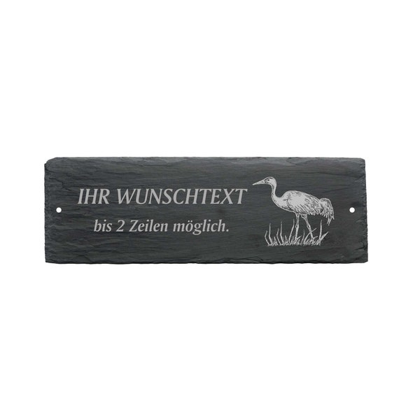 Weatherproof door sign "KRANICH" with desired text or name - approx. 22 x 8 x 0.5 cm sign nameplate family bird nature autumn cranes