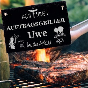 Contract griller at work - sign for griller with name personalized slate 22x16 - decoration garden grilling grill master BBQ man